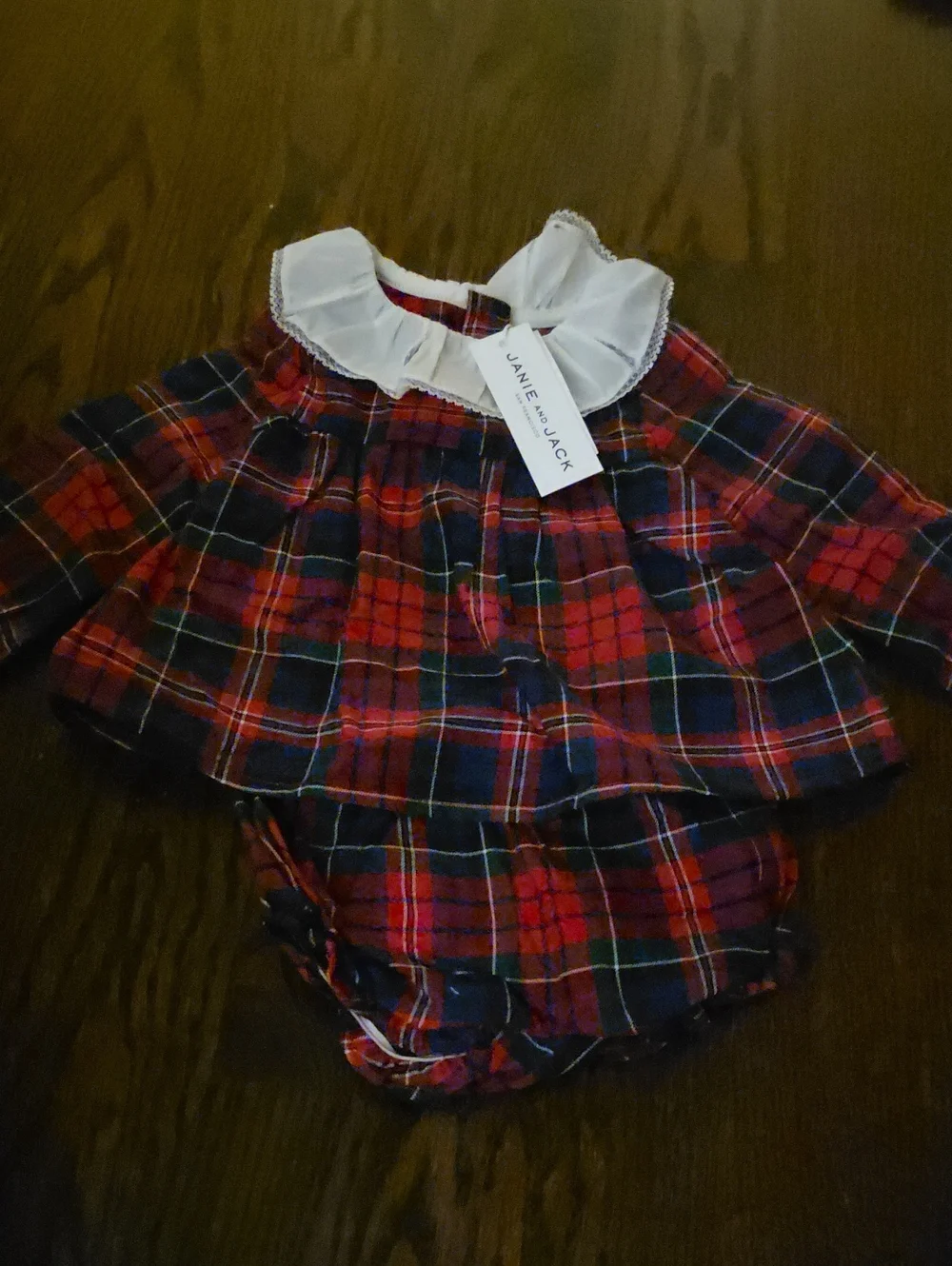 Janie and Jack Red and Navy Plaid Dress with White Collar